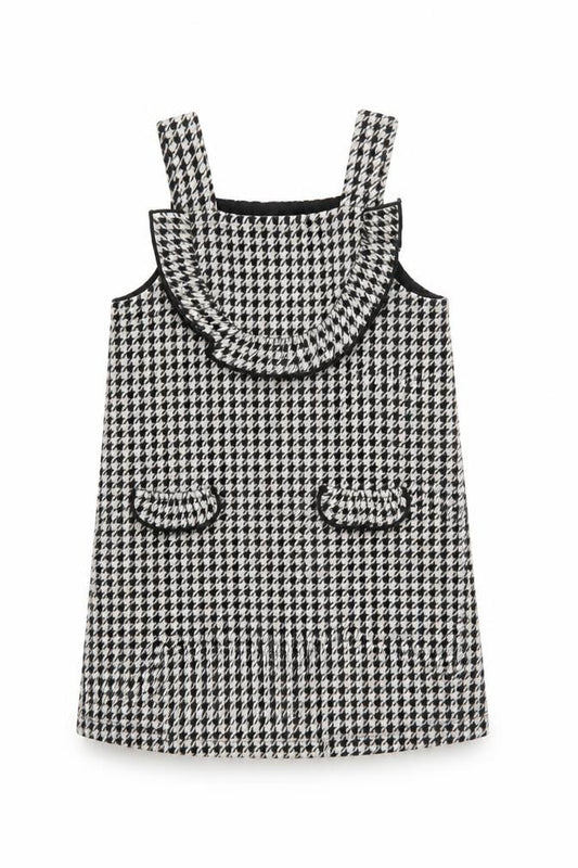 River Island Girls Black Houndstooth Pinafore Dress 12-18 Months