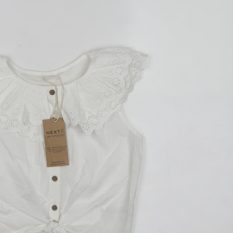 Next Girls White 9 Years Cotton Broderie Ruffle Tie Front Blouse Top