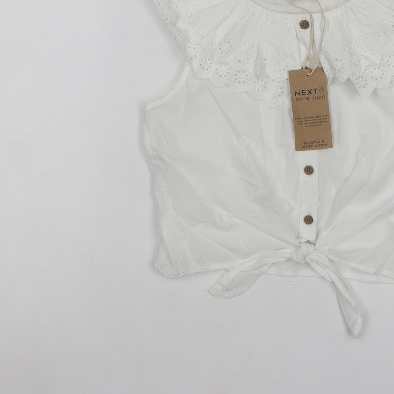 Next Girls White 9 Years Cotton Broderie Ruffle Tie Front Blouse Top