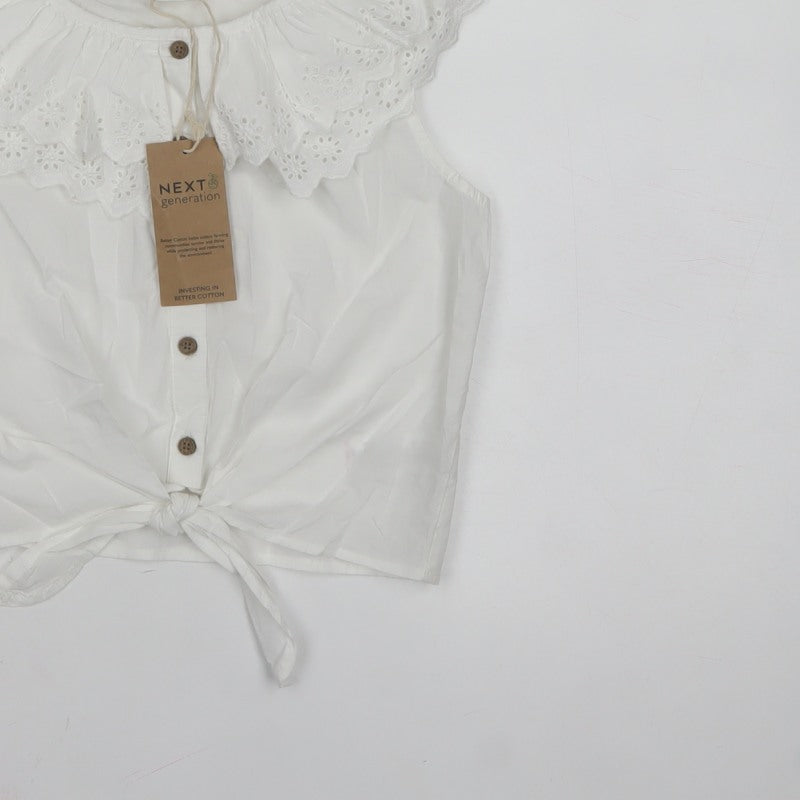 Next Girls White 9 Years Cotton Broderie Ruffle Tie Front Blouse Top