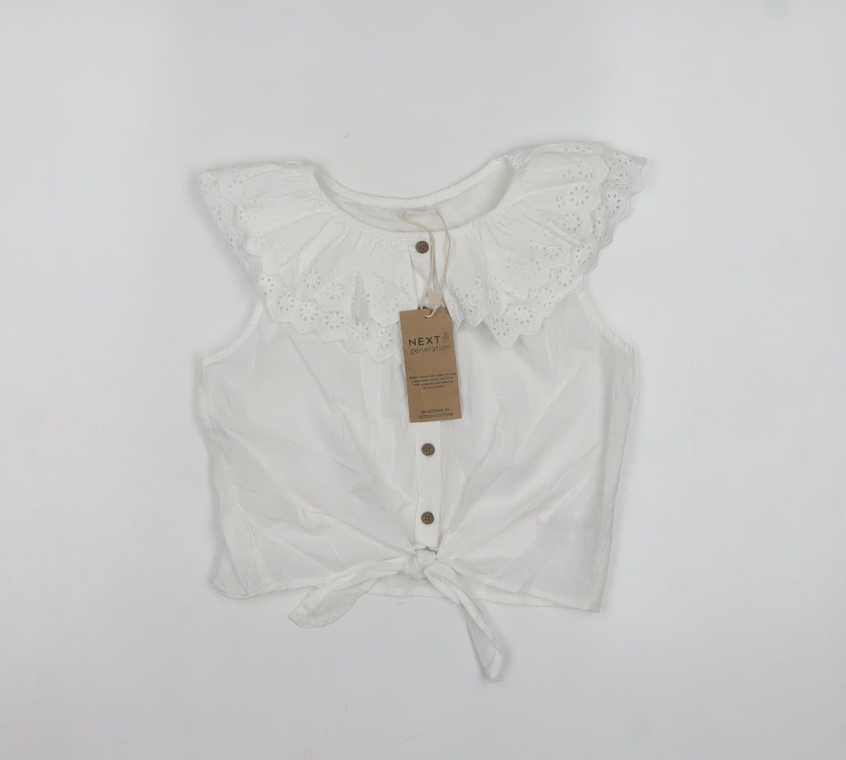 Next Girls White 9 Years Cotton Broderie Ruffle Tie Front Blouse Top