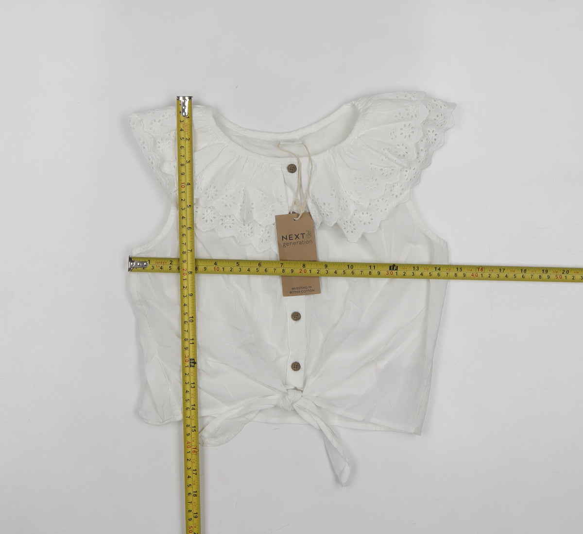 Next Girls White 9 Years Cotton Broderie Ruffle Tie Front Blouse Top