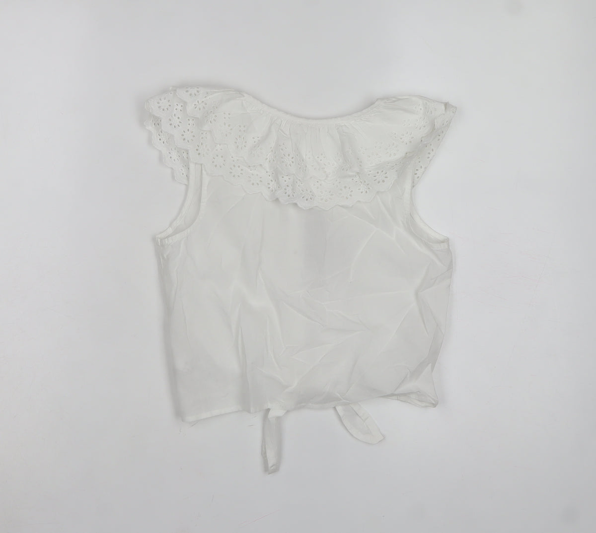Next Girls White 9 Years Cotton Broderie Ruffle Tie Front Blouse Top