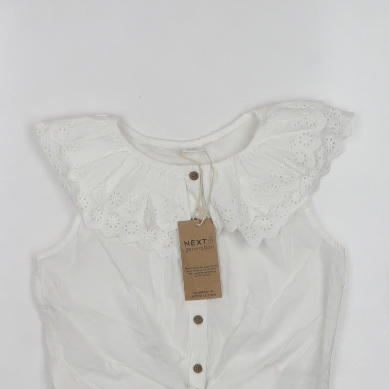 Next Girls White 9 Years Cotton Broderie Ruffle Tie Front Blouse Top