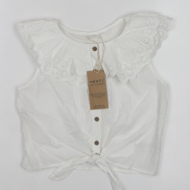 Next Girls White 9 Years Cotton Broderie Ruffle Tie Front Blouse Top