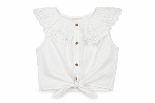 Next Girls White 9 Years Cotton Broderie Ruffle Tie Front Blouse Top