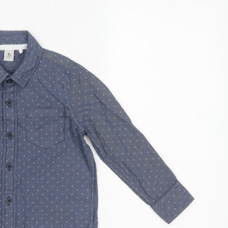 Tu Boys Blue 3 Years Cotton Geometric Button-Up Long Sleeve Shirt