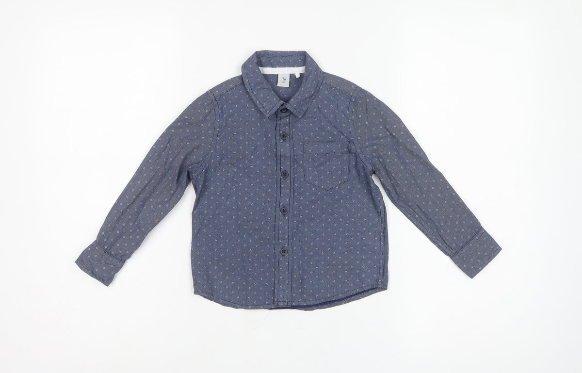 Tu Boys Blue 3 Years Cotton Geometric Button-Up Long Sleeve Shirt