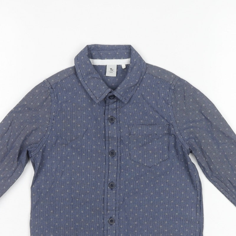 Tu Boys Blue 3 Years Cotton Geometric Button-Up Long Sleeve Shirt