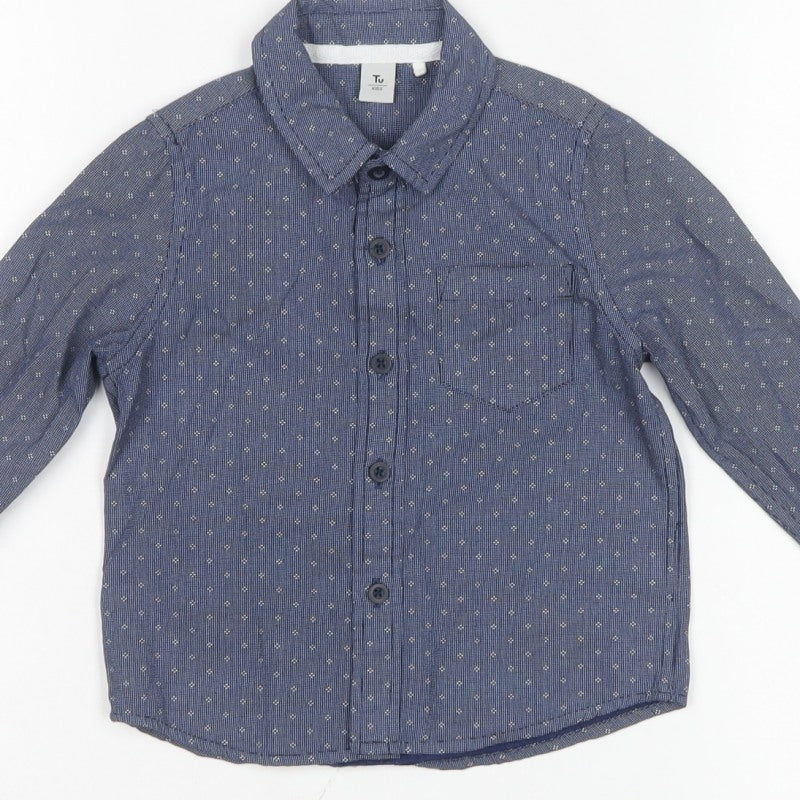 Tu Boys Blue 3 Years Cotton Geometric Button-Up Long Sleeve Shirt