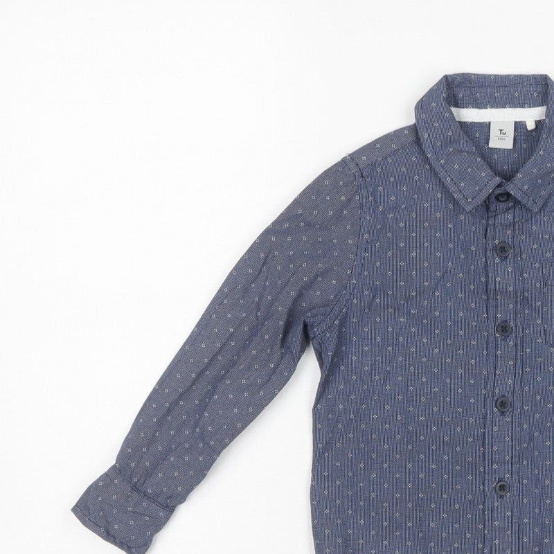 Tu Boys Blue 3 Years Cotton Geometric Button-Up Long Sleeve Shirt