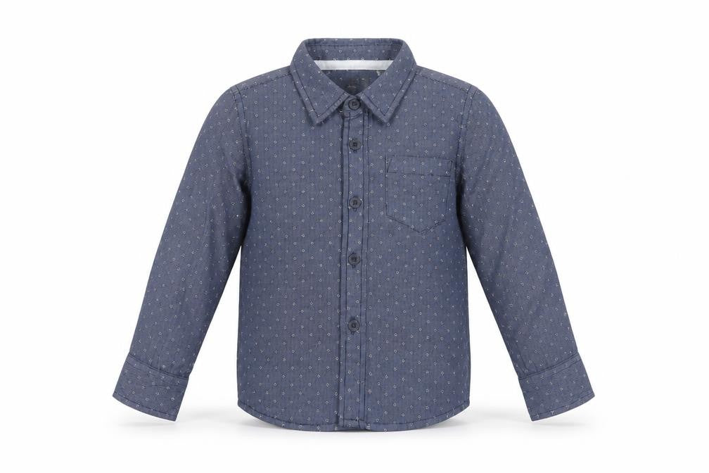 Tu Boys Blue 3 Years Cotton Geometric Button-Up Long Sleeve Shirt