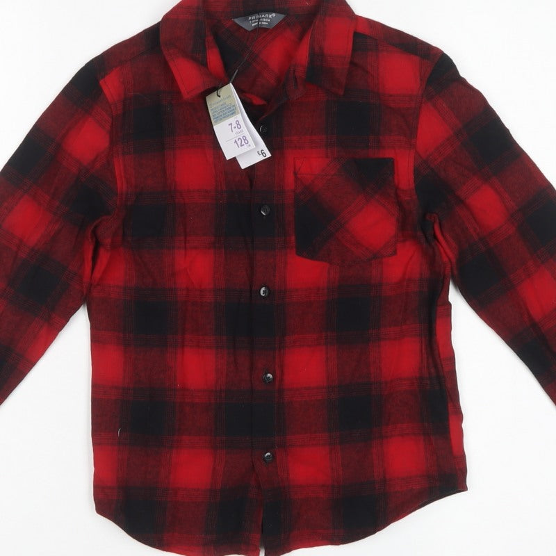 Primark Boys Red Black Check Flannel Shirt 7-8 Years Long Sleeve