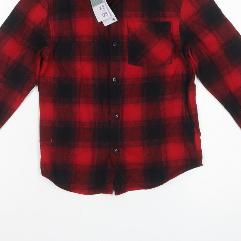 Primark Boys Red Black Check Flannel Shirt 7-8 Years Long Sleeve