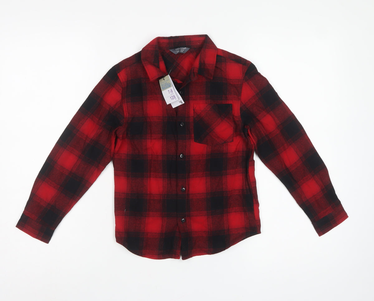 Primark Boys Red Black Check Flannel Shirt 7-8 Years Long Sleeve