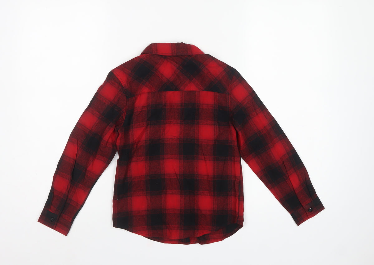 Primark Boys Red Black Check Flannel Shirt 7-8 Years Long Sleeve