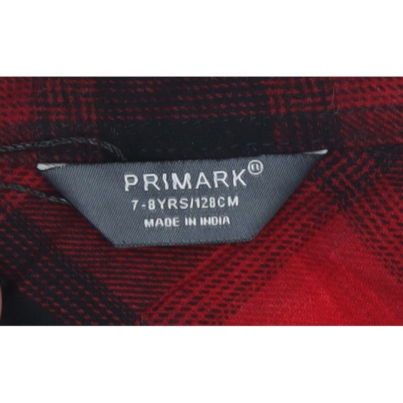Primark Boys Red Black Check Flannel Shirt 7-8 Years Long Sleeve