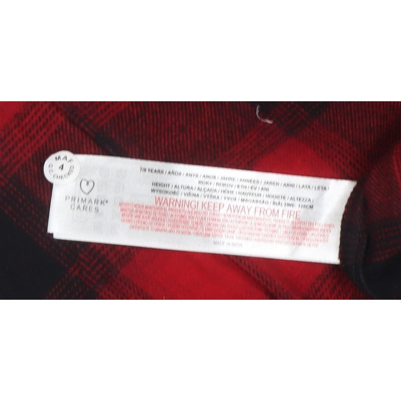 Primark Boys Red Black Check Flannel Shirt 7-8 Years Long Sleeve