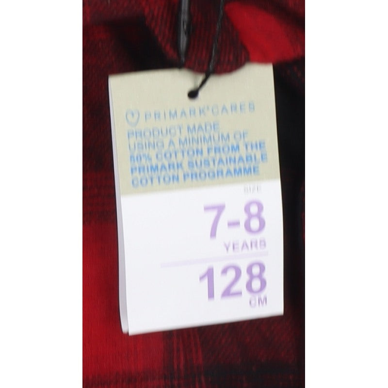 Primark Boys Red Black Check Flannel Shirt 7-8 Years Long Sleeve