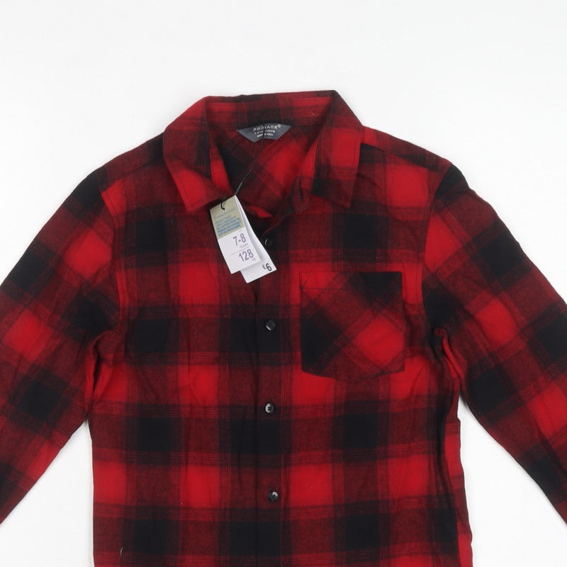 Primark Boys Red Black Check Flannel Shirt 7-8 Years Long Sleeve