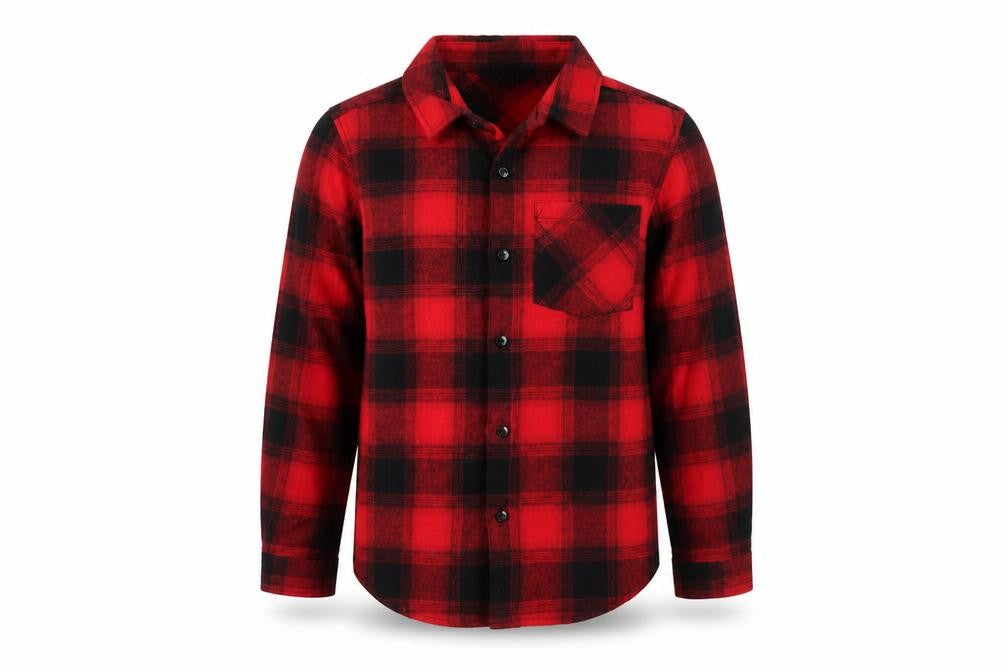 Primark Boys Red Black Check Flannel Shirt 7-8 Years Long Sleeve