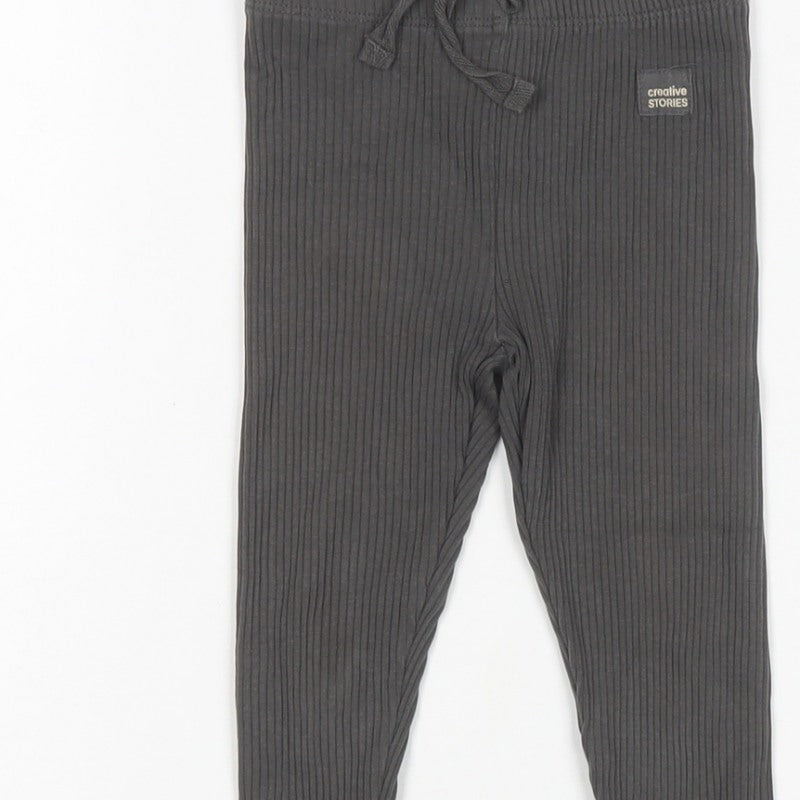 Zara Girls Grey 5 Years Ribbed Ankle Leggings Drawstring Stretch