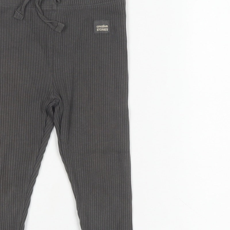 Zara Girls Grey 5 Years Ribbed Ankle Leggings Drawstring Stretch