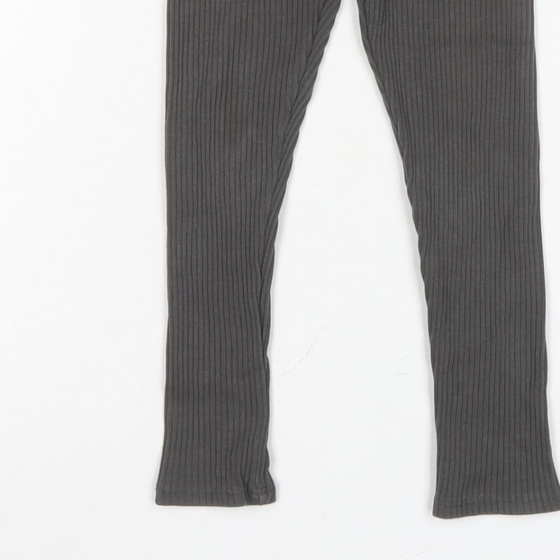 Zara Girls Grey 5 Years Ribbed Ankle Leggings Drawstring Stretch