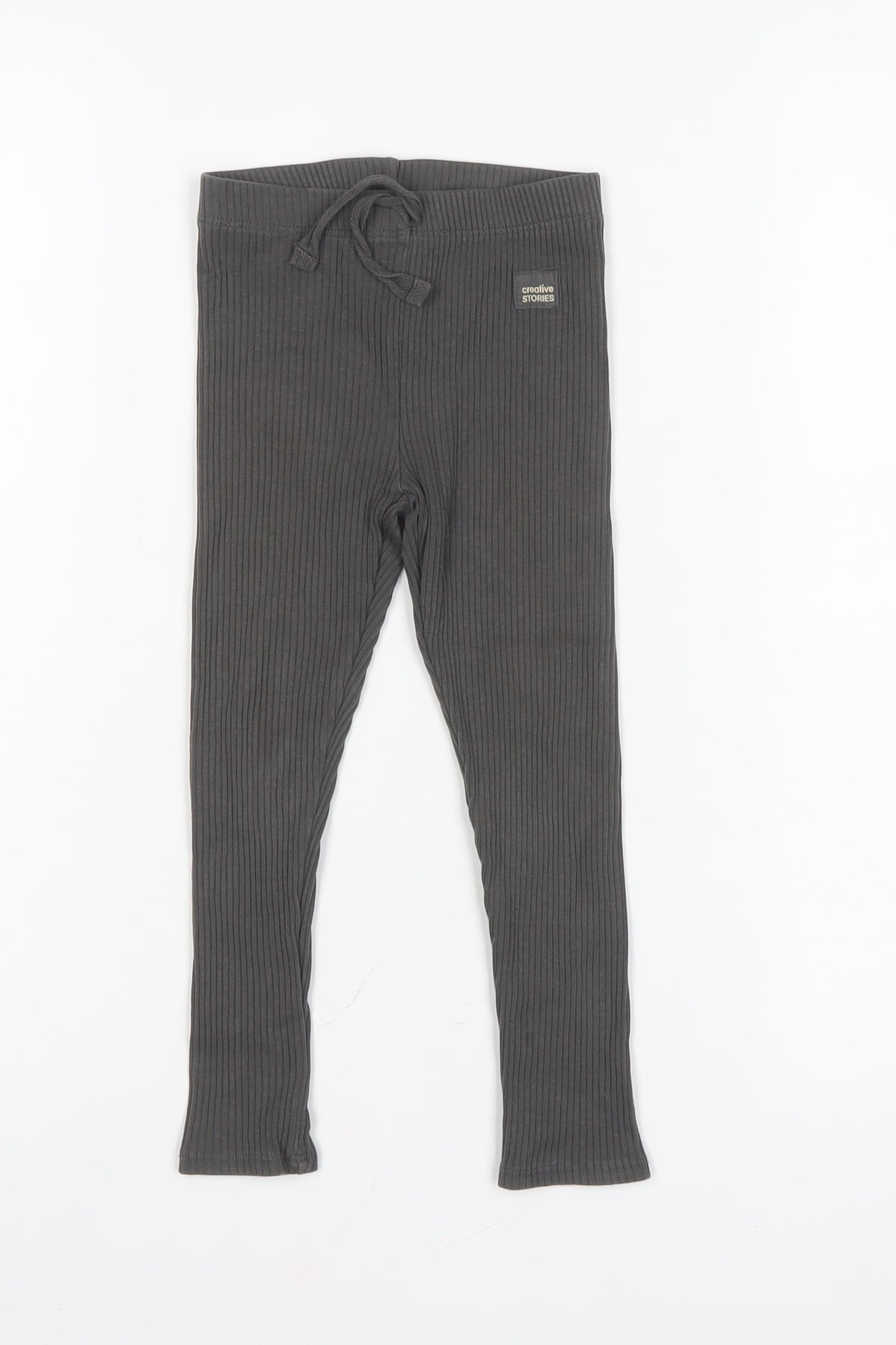 Zara Girls Grey 5 Years Ribbed Ankle Leggings Drawstring Stretch