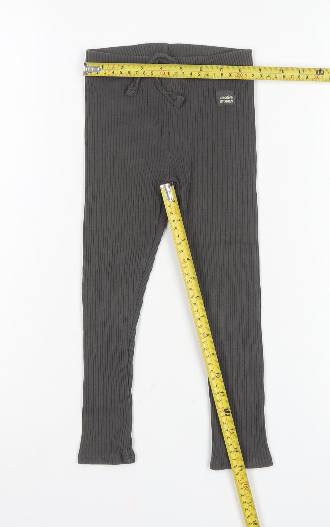 Zara Girls Grey 5 Years Ribbed Ankle Leggings Drawstring Stretch