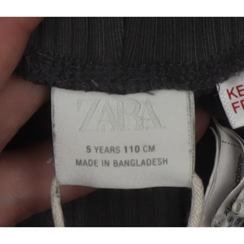 Zara Girls Grey 5 Years Ribbed Ankle Leggings Drawstring Stretch