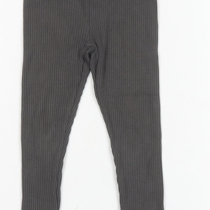 Zara Girls Grey 5 Years Ribbed Ankle Leggings Drawstring Stretch
