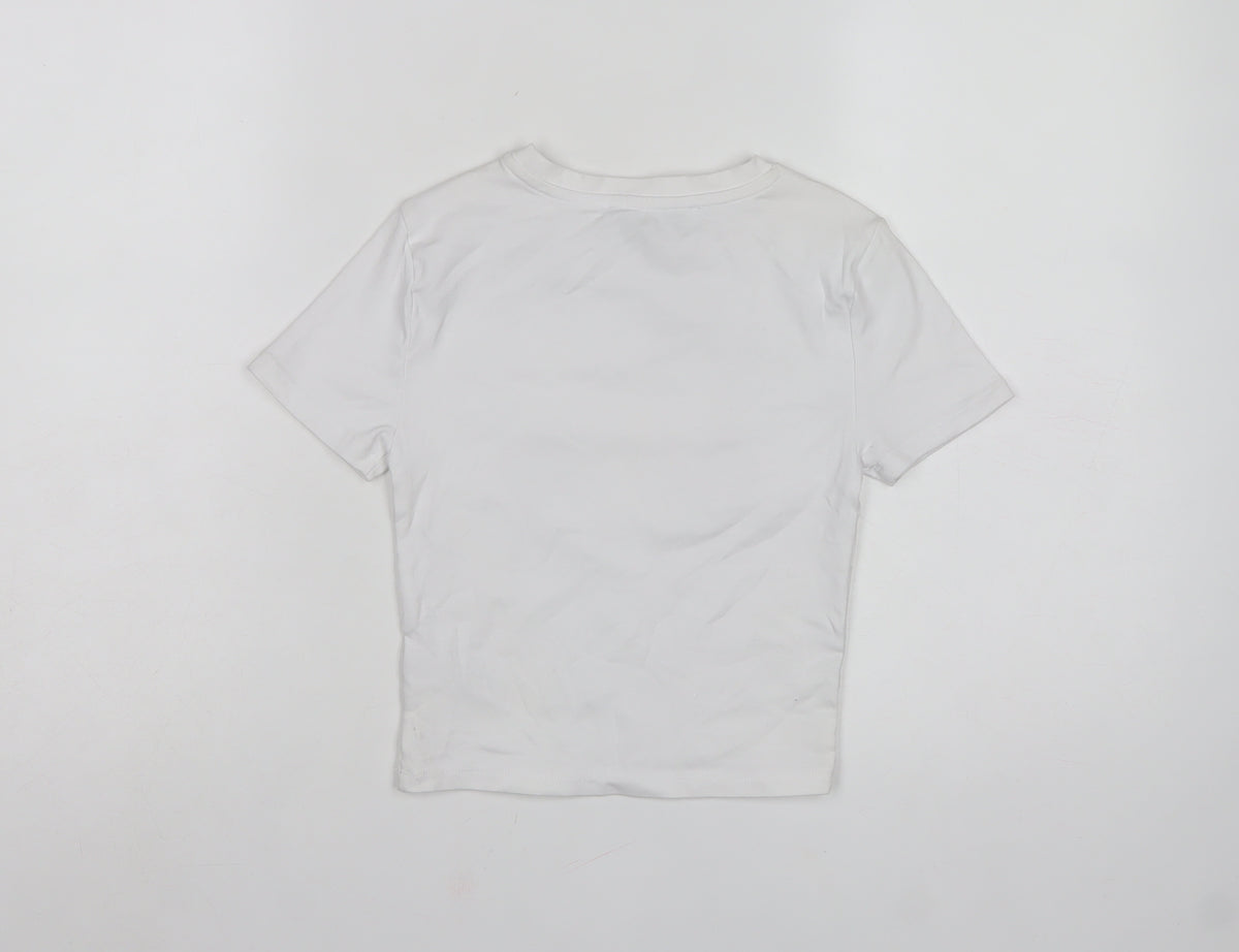 Primark Women White XS Shell Print Puff Sleeve Stretch T-Shirt