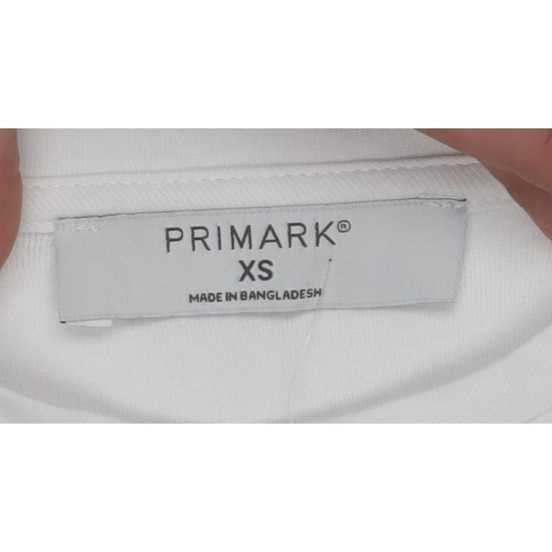 Primark Women White XS Shell Print Puff Sleeve Stretch T-Shirt