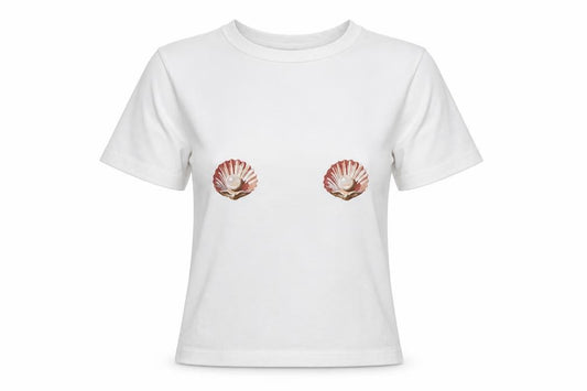 Primark Women White XS Shell Print Puff Sleeve Stretch T-Shirt