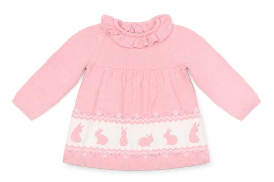 Little Nutmeg Girls Pink Bunny Knit Tunic Jumper 3-6 Months