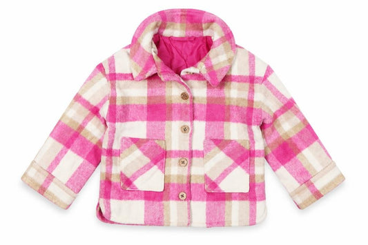 F&F Girls Pink Check Lined Shirt Jacket 18-24 Months Button Coat