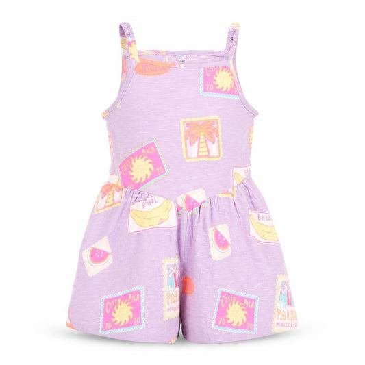 Tu Girls Purple Tropical Stamp Print Cotton Playsuit 5-6 Years New