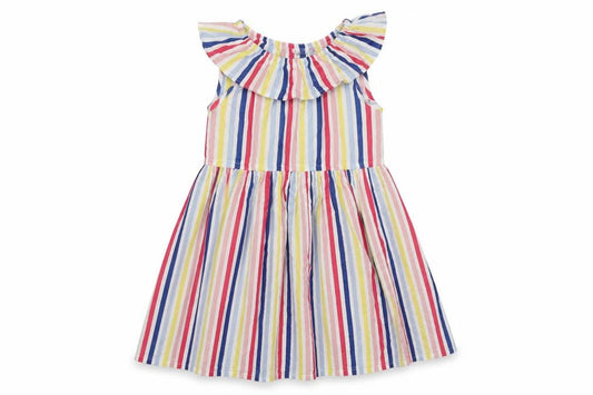 Hullabaloo Girl Multicoloured Striped A-Line Dress 7-8 Years Ruffle