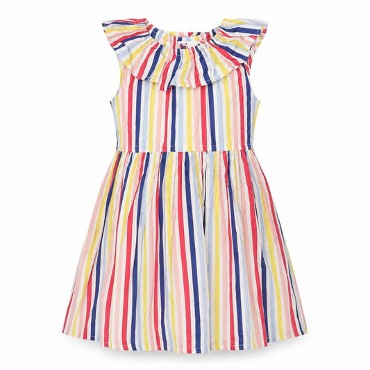 Kullaloo Girls Multicoloured Stripe Fit & Flare Dress 7-8 Years Cotton