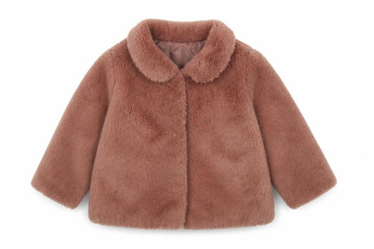 H&M Girls Brown Faux Fur Collared Coat 18-24 Months Lined