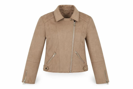 River Island Girls Brown Faux Suede Biker Jacket 11-12 Years Zip