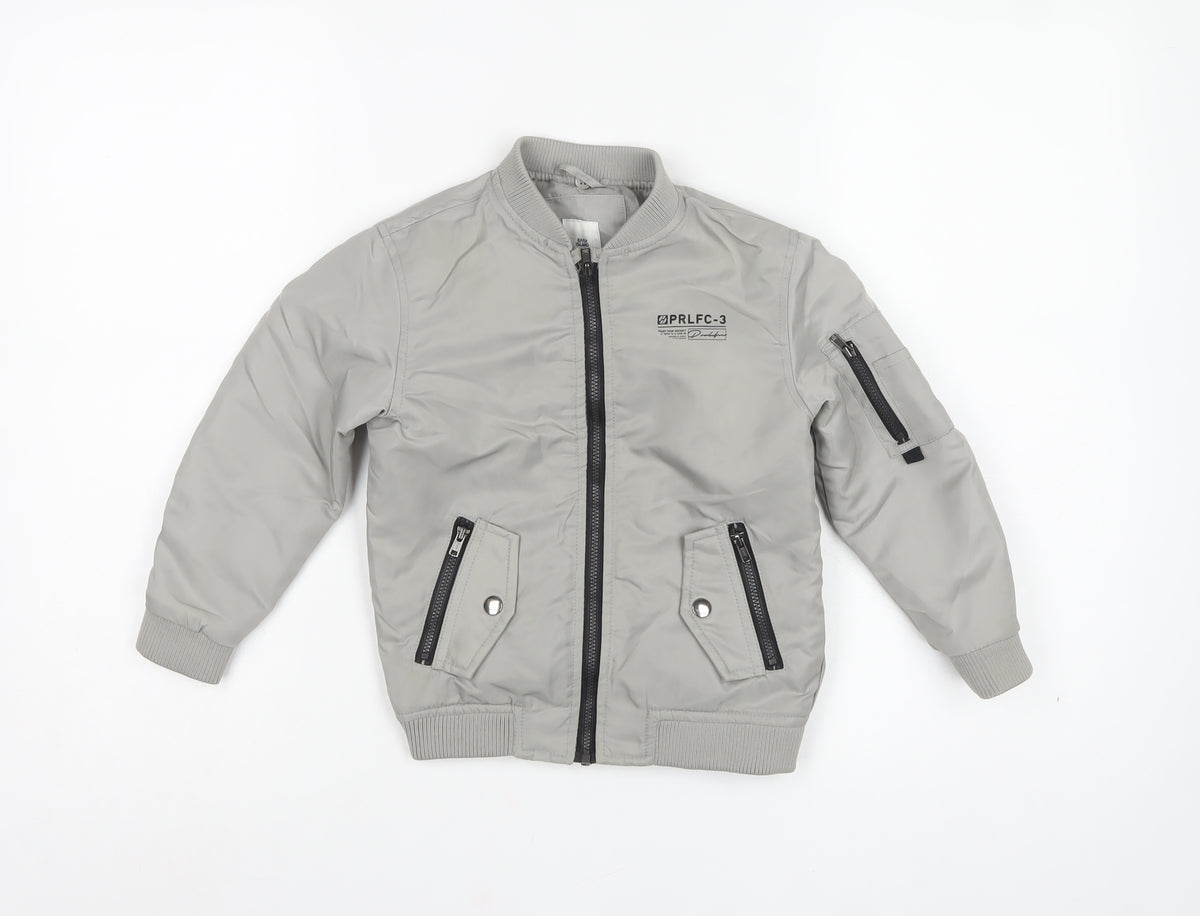 River Island Boys Grey 4-5 Years Bomber Jacket Padded Zip Pockets