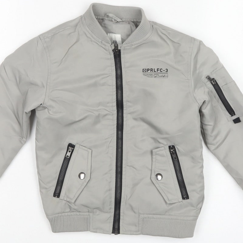 River Island Boys Grey 4-5 Years Bomber Jacket Padded Zip Pockets