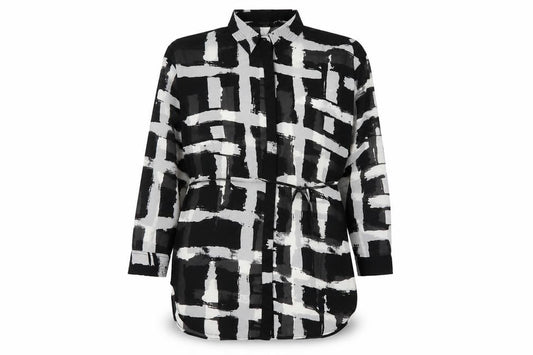 Religion London Women’s Black Grey UK 12 Geometric Belted Long Sleeve Blouse