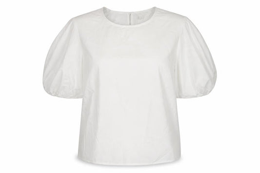 Marks and Spencer Women White UK 18 Puff Sleeve Round Neck Blouse