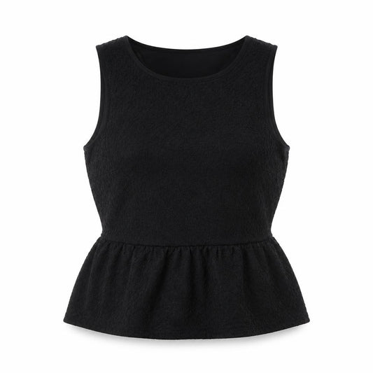 VILA Women Black M Lace Peplum Sleeveless Tank Top
