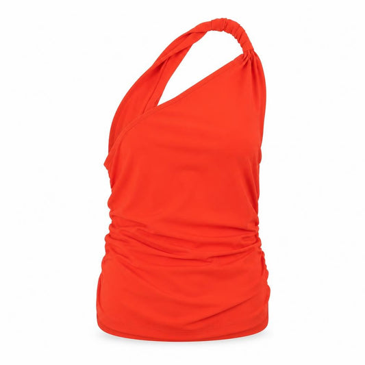 Zara Women Red L Halter Ruched Stretch Camisole Tank Top