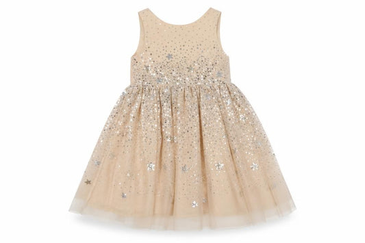H&M Girls Beige Gold Star Sequin Tutu Party Dress 4-5 Years