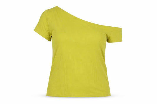Next Women Yellow UK 16 One Shoulder Ribbed Stretch T-Shirt
